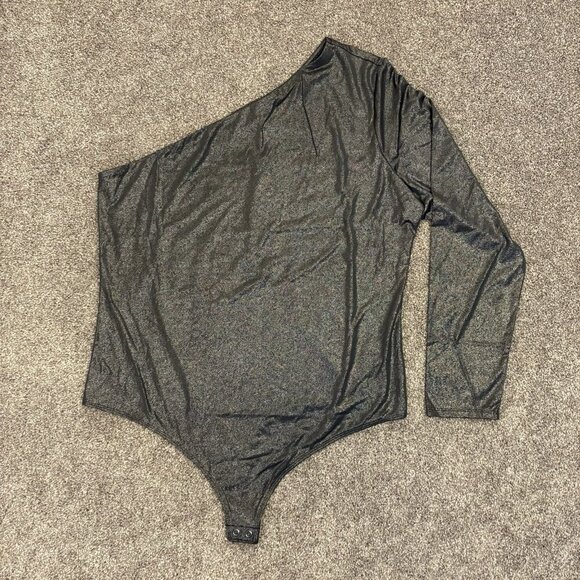 Express Women's Body Contour Bodysuit Size XL Shine One Shoulder Long Sleeve NWT - Picture 7 of 16